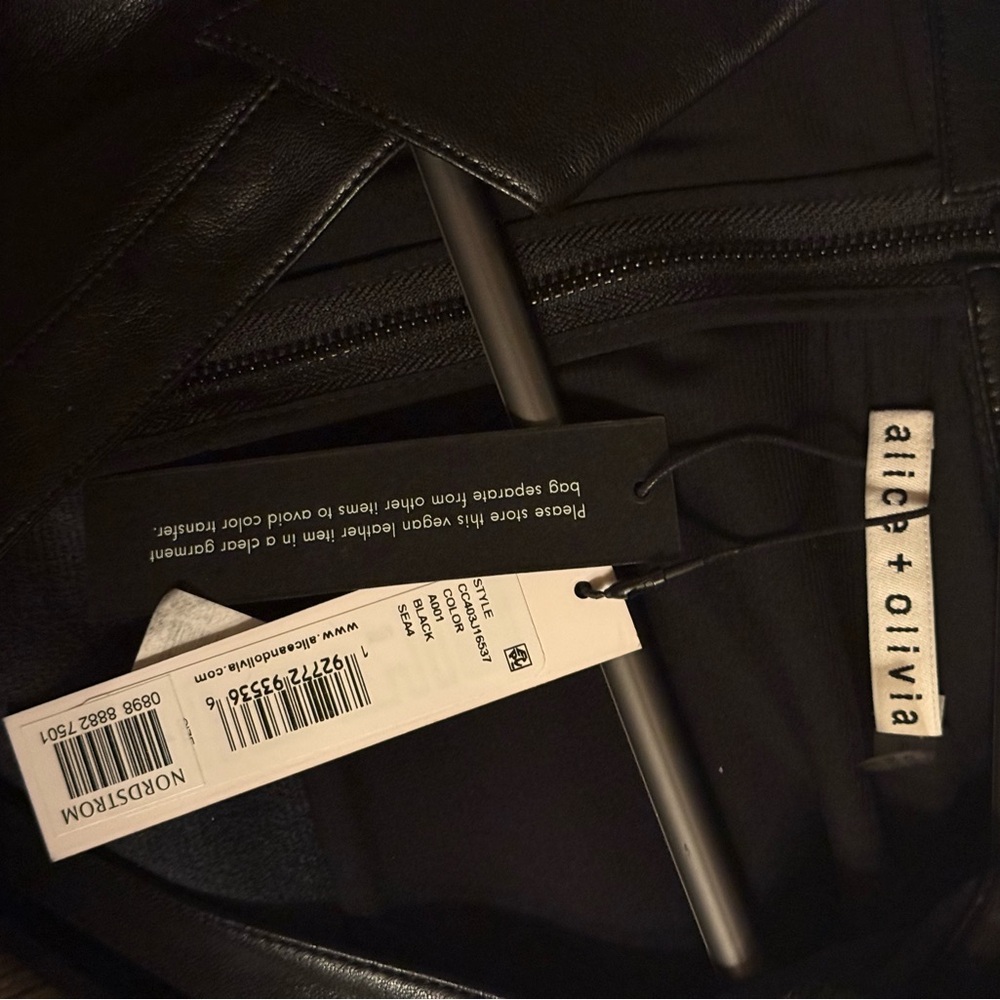 Alice + Olivia NWT Mila Black Faux Leather Mini Dress - Picture 4 of 8